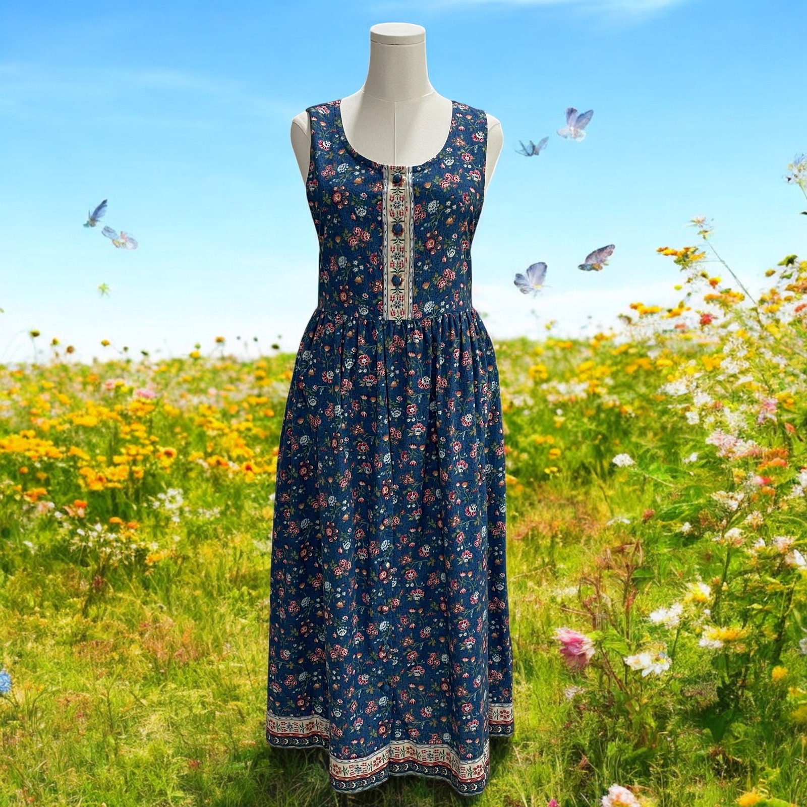 Ann Tonelli Prairie Floral Maxi Dress Cottagecore Bohemian Vintage Usa Made Core